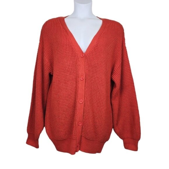 Qualfort Womens Red Orange Knit Button Front Cardigan Sweater Size 2XL NWT - Picture 1 of 5